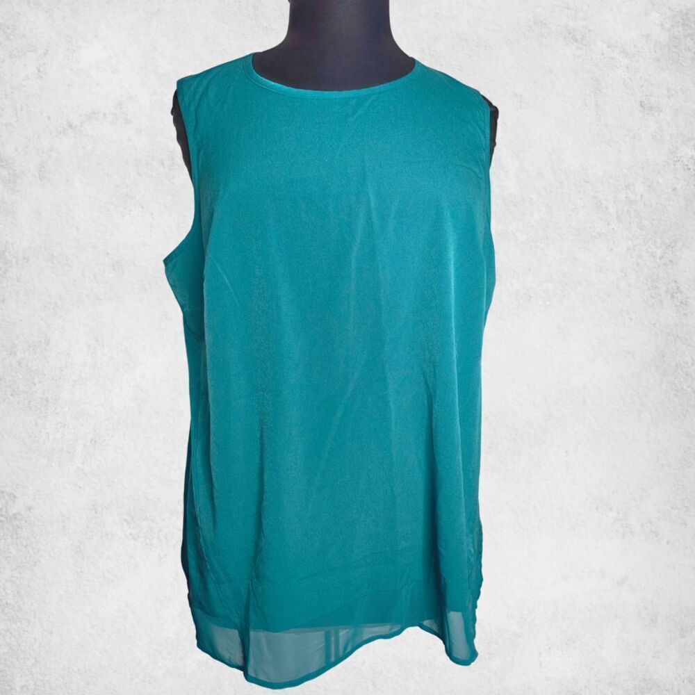 Lane Bryant Teal Chiffon Layering Tank Top 20 Plus Size Sleeveless Tunic Blouse - Picture 2 of 6